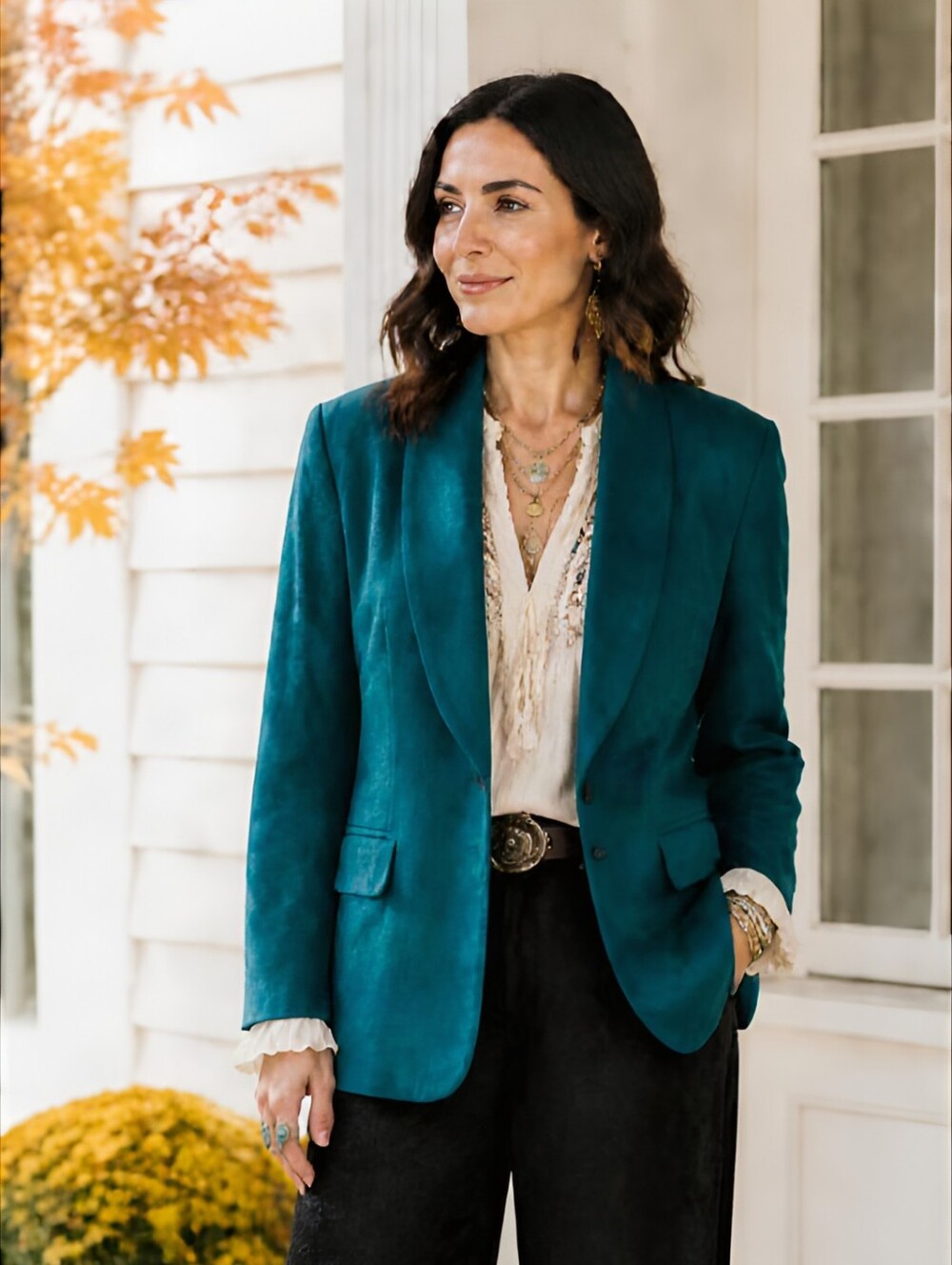Vintage PANTHER Emerald Teal Shawl Collar Wool Blazer